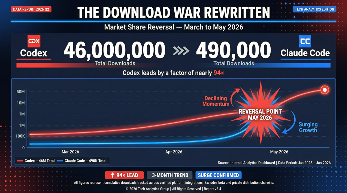 Codex 46M Weekly Downloads vs Claude Code 490K: The Reversal Battle in the Developer Coding Tool Market