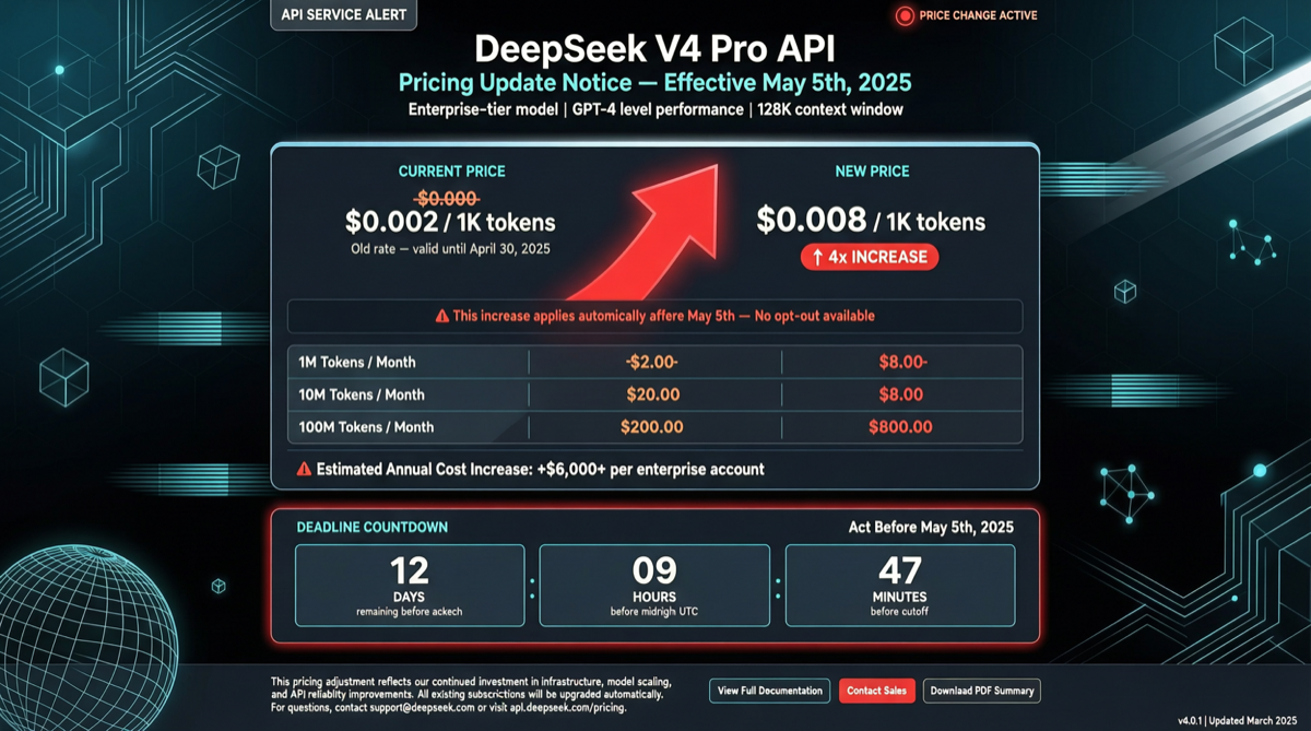 DeepSeek V4 Pro Promo Ends May 5, API Price Jumps 4x