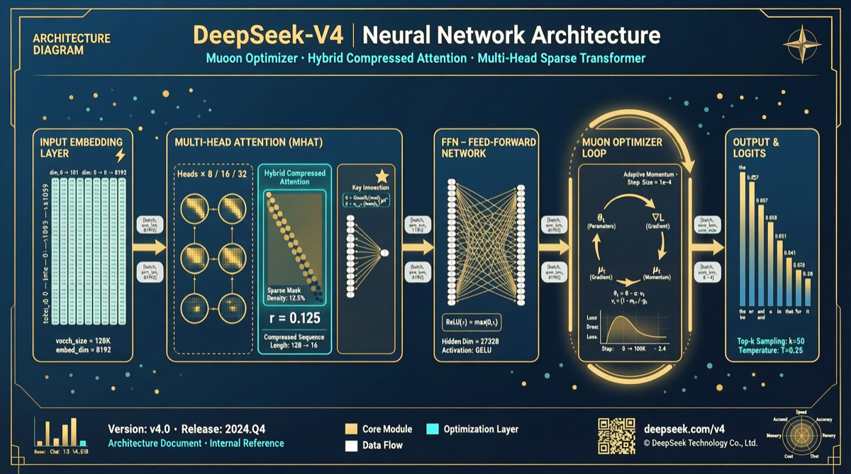DeepSeek-V4 Technical Report Deep Dive: How Hybrid Compressed Attention + Muon Optimizer Rewrite Training Efficiency