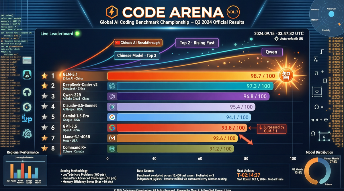 Code Arena Shake-up: GLM-5.1 Surpasses GPT-5.5 High as Chinese Models Dominate Coding Rankings