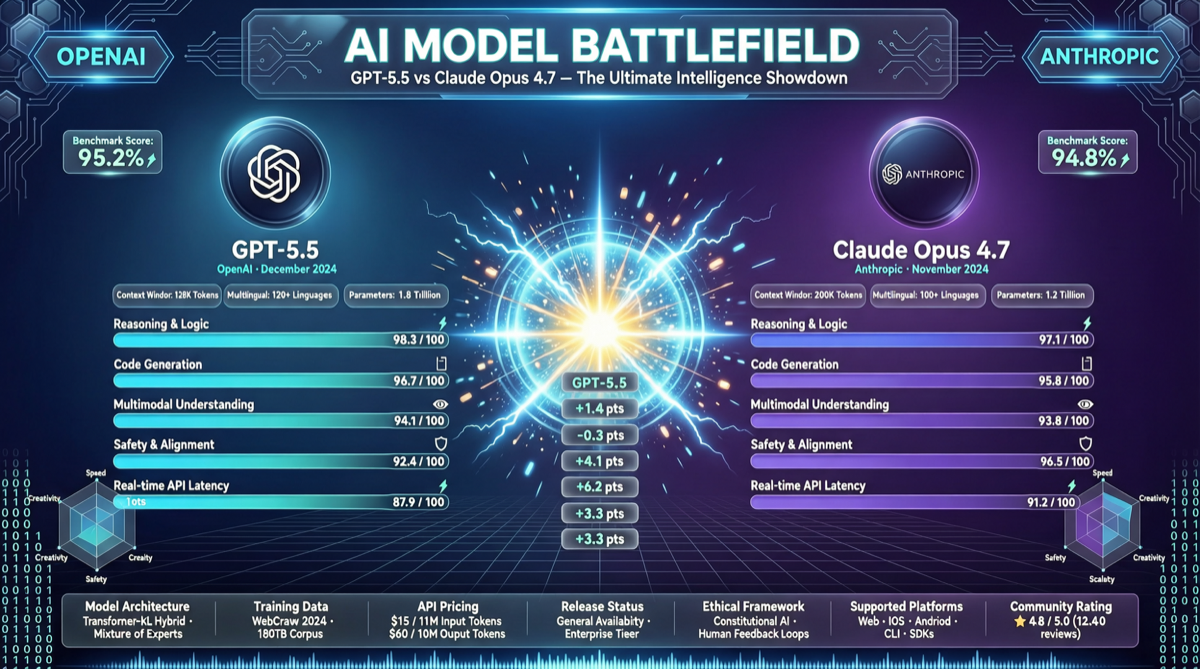 GPT-5.5 vs Claude Opus 4.7 Head-to-Head: Code vs Long-Context