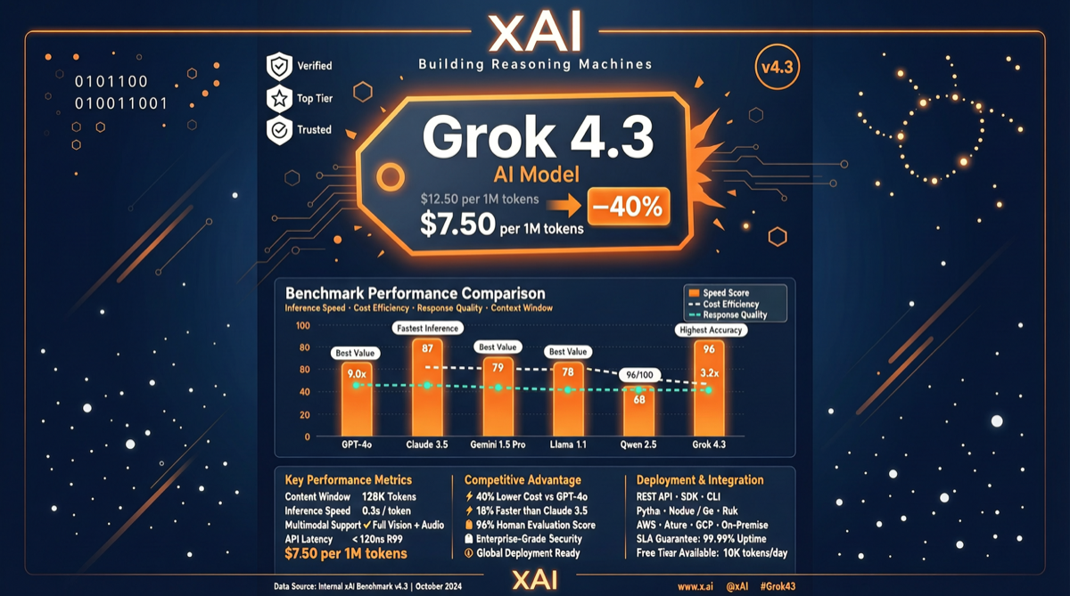 Grok 4.3 Silent Launch: AA Intelligence Index Score of 53, Input Price Slashed 40%