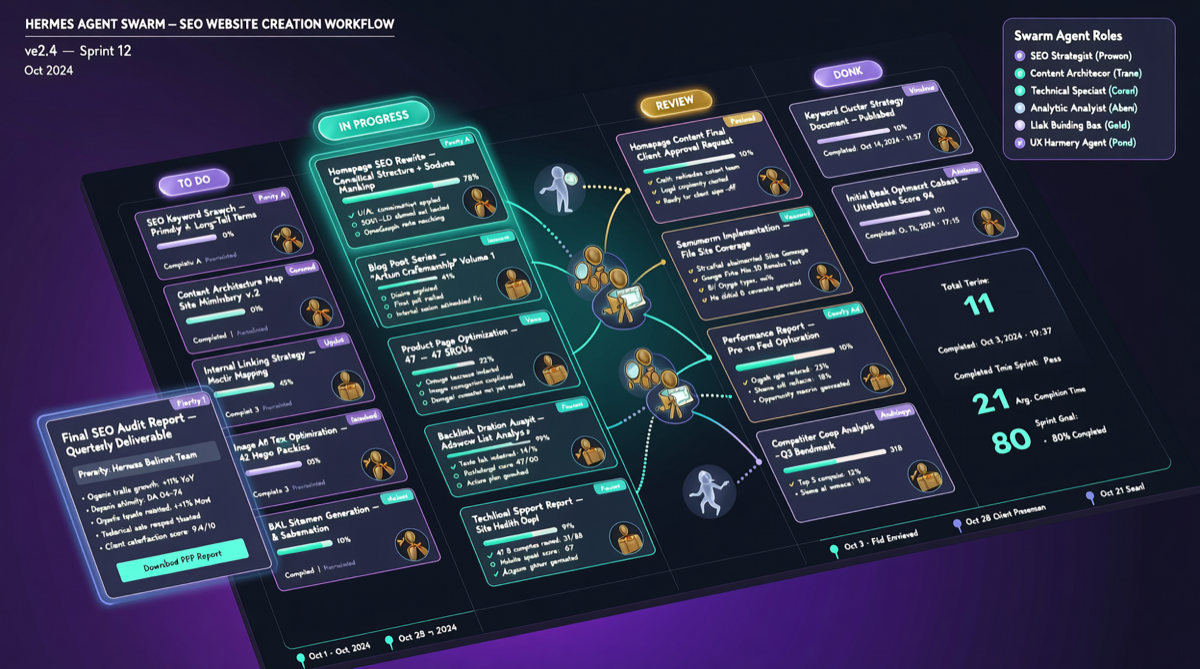 Hermes Agent Kanban Swarms in Action: One Command Generates a 50-Page SEO Website, Open Source Agent Workflow Revolution