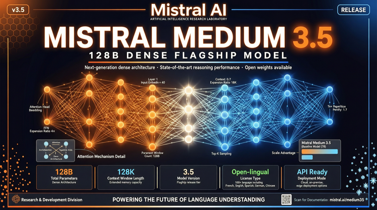 Mistral Medium 3.5 Released: 128B Dense Model, 256K Context, Configurable Reasoning