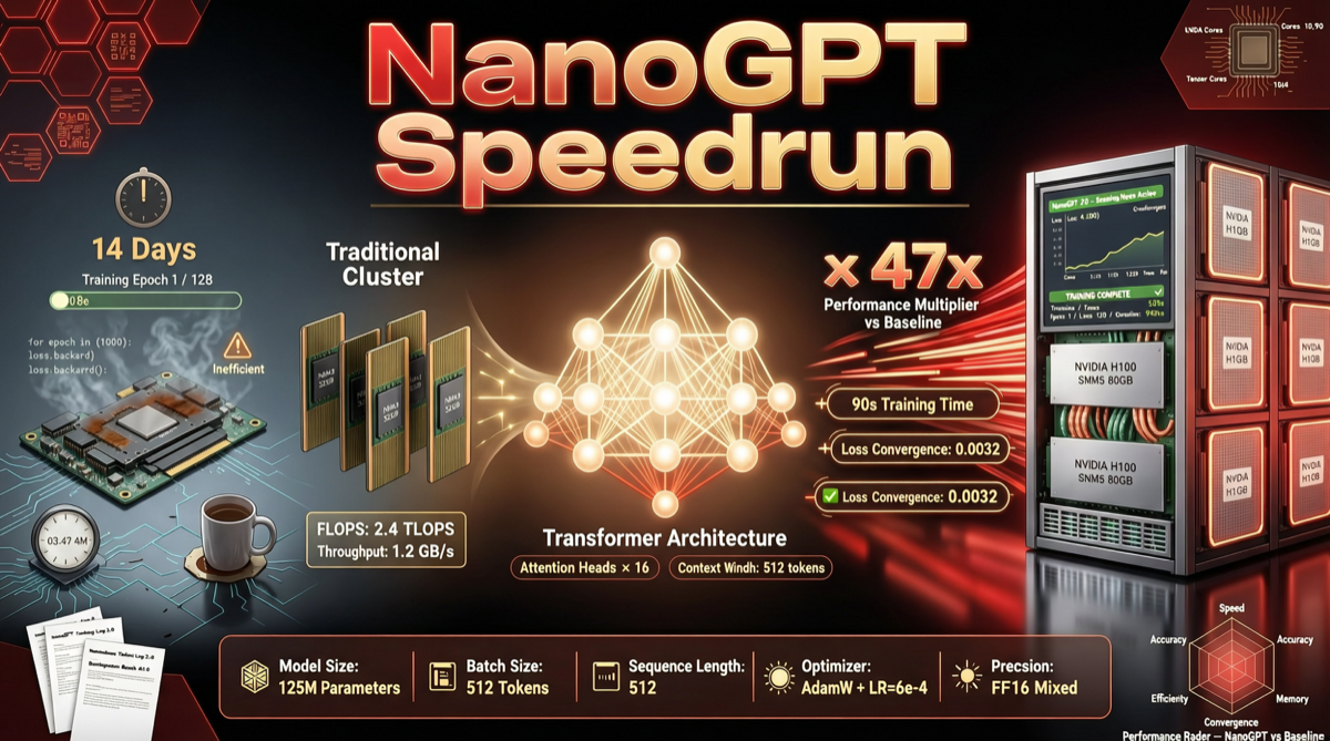 Modded-NanoGPT: Training a 124M Parameter Model in 90 Seconds — A Community Speedrun