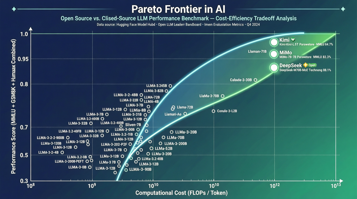 Open Weights Models Dominate the Pareto Frontier: 9 of 13 Slots Taken by Chinese Open-Source Collective