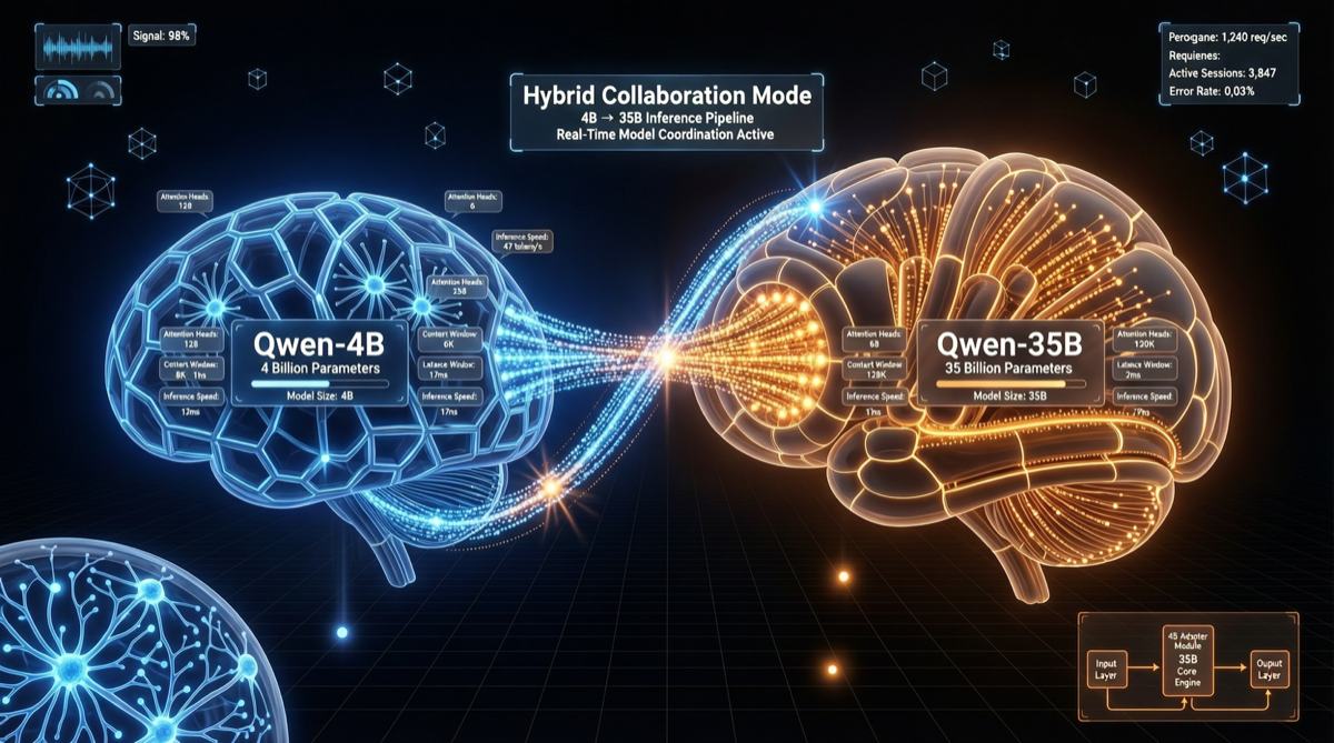 Qwen 3.6 Hybrid Solver: Dual-Brain Reasoning with 4B Small Model + 35B Large Model