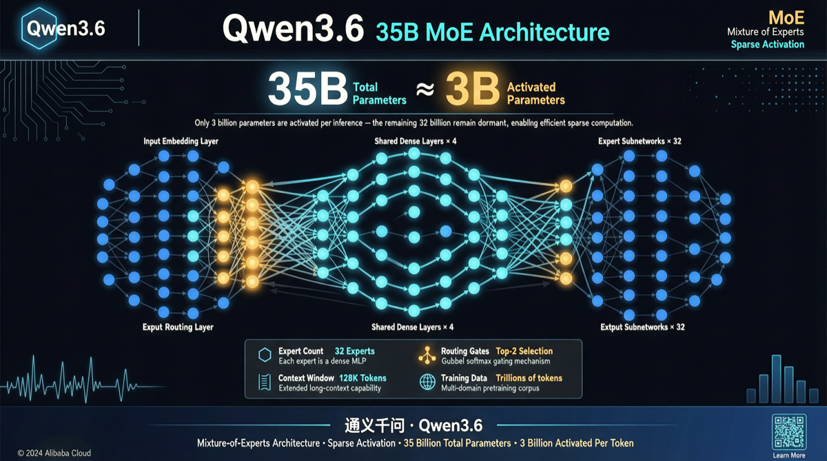 Qwen3.6-35B-A3B Goes Open Source: 35B MoE Architecture, Only 3B Activated at Inference