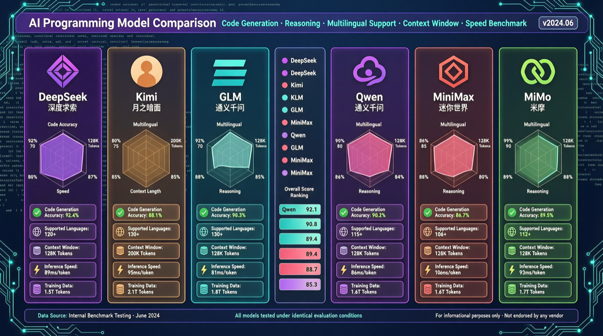 Six Chinese AI Models Coding Test: DeepSeek Reasoning, Kimi Teaching, GLM Architecture, Qwen Efficiency, MiniMax Creativity, MiMo Versatility